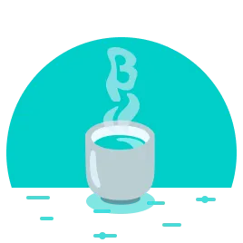 A green tea cup with the letter "beta" floating up among the steam rising from it