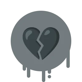 A black broken heart on a grey background that has streaks of paint running down it